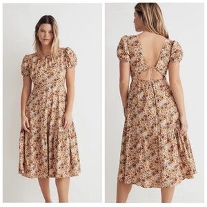 Madewell Puff-Sleeve Open-Back Midi Dress in Flora Field sz. 00 NWT